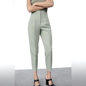 ZARA High-Waisted Light Sage Green Trouser Pants - Style 1478/732/514